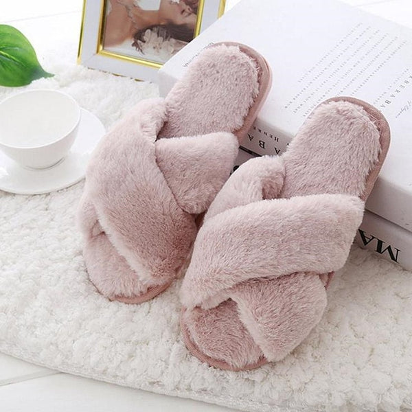 2019 new Women Slippers Winter Shoes Flat Sweet Home Slippers Woman Indoor Fur Warm Soft Slip On Black Pink Grey Female Slipper