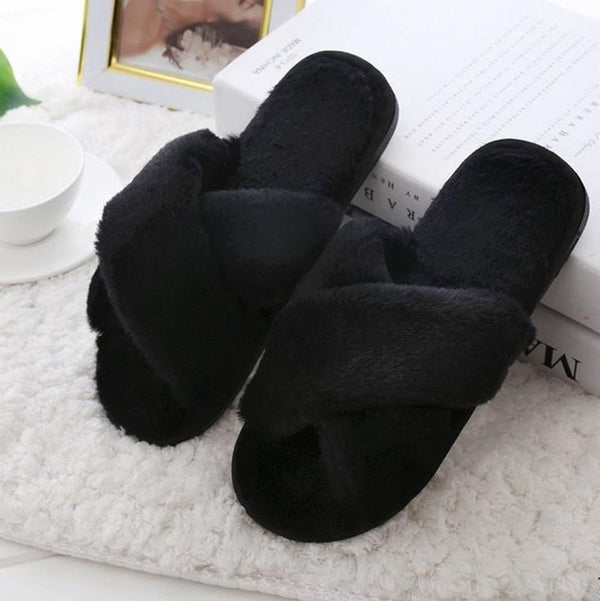 2019 new Women Slippers Winter Shoes Flat Sweet Home Slippers Woman Indoor Fur Warm Soft Slip On Black Pink Grey Female Slipper