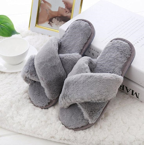 2019 new Women Slippers Winter Shoes Flat Sweet Home Slippers Woman Indoor Fur Warm Soft Slip On Black Pink Grey Female Slipper